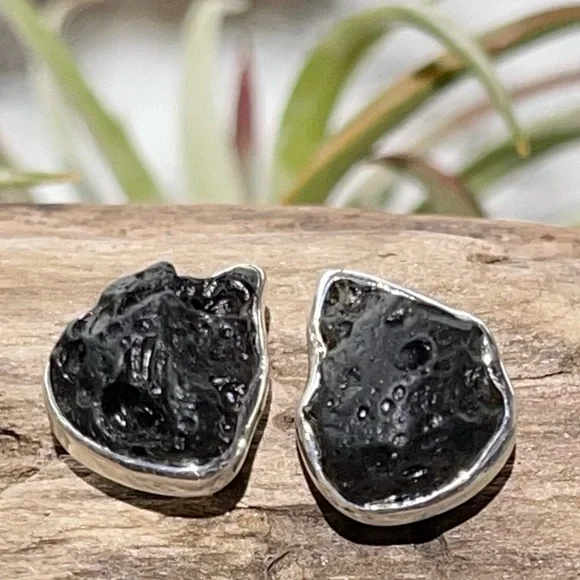 Tektite Gemstone Stud Earrings 925 Sterling Silver - Picture 2 of 10